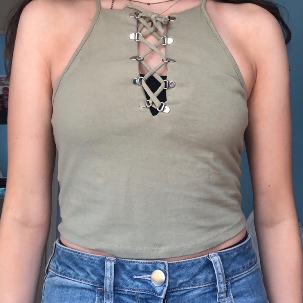 A green halter top